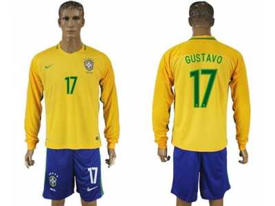 Brazil #17 Gustavo Alves Home Long Sleeves Soccer Country Jersey