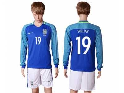 Brazil #19 Willian Away Long Sleeves Soccer Country Jersey