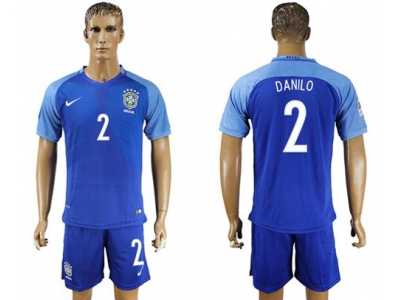 Brazil #2 Danilo Blue Soccer Country Jersey
