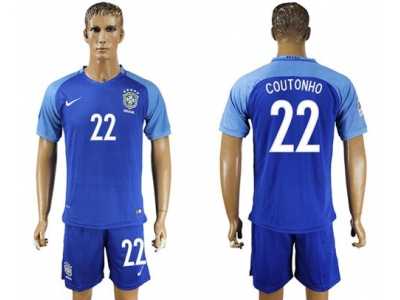 Brazil #22 Coutonho Blue Soccer Country Jersey