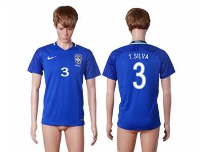 Brazil #3 T.Silva Away Soccer Country Jersey