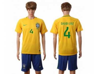 Brazil #4 David Luiz Home Soccer Country Jersey