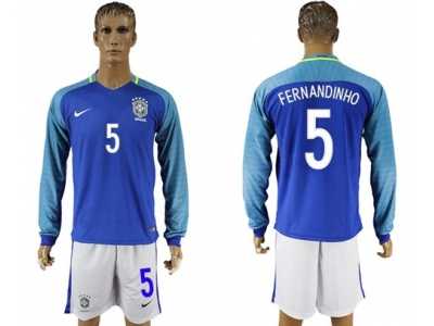 Brazil #5 Fernandinho Away Long Sleeves Soccer Country Jersey