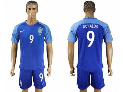 Brazil #9 Ronaldo Blue Soccer Country Jersey