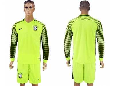 Brazil Blank Green Long Sleeves Goalkeeper Soccer Country Jersey