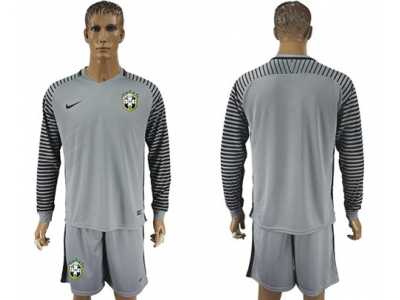 Brazil Blank Grey Goalkeeper Long Sleeves Soccer Country Jersey