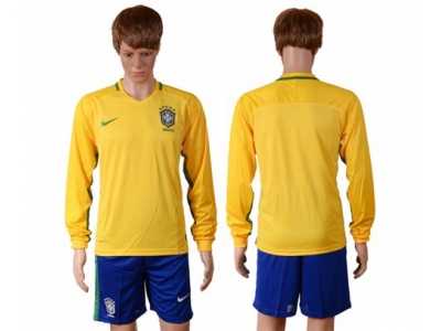 Brazil Blank Home Long Sleeves Soccer Country Jersey
