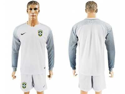 Brazil Blank White Goalkeeper Long Sleeves Soccer Country Jersey