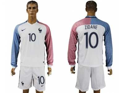 France #10 Zidane Away Long Sleeves Soccer Country Jersey