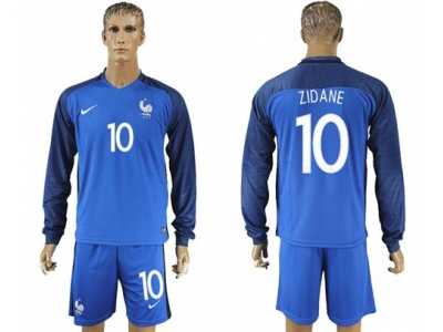 France #10 Zidane Home Long Sleeves Soccer Country Jersey