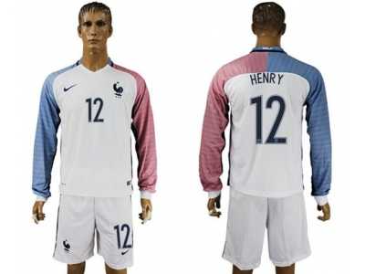 France #12 Henry Away Long Sleeves Soccer Country Jersey