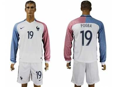 France #19 Pogba Away Long Sleeves Soccer Country Jersey