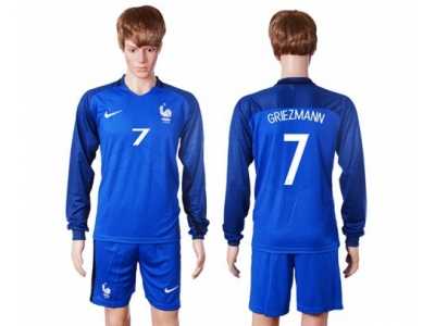 France #7 Griezmann Home Long Sleeves Soccer Country Jersey