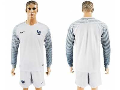 France Blank White Goalkeeper Long Sleeves Soccer Country Jersey