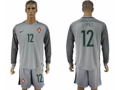 Portugal #12 Lopes Grey Goalkeeper Long Sleeves Soccer Country Jersey