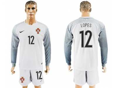Portugal #12 Lopes White Goalkeeper Long Sleeves Soccer Country Jersey