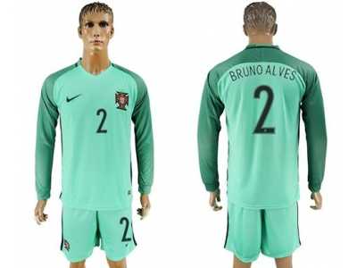 Portugal #2 Bruno Alves Away Long Sleeves Soccer Country Jersey