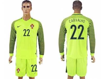 Portugal #22 Carvalho Green Long Sleeves Goalkeeper Soccer Country Jersey