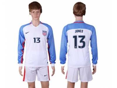 USA #13 Jones Home Long Sleeves Soccer Country Jersey