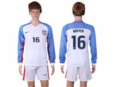 USA #16 Nguyen Home Long Sleeves Soccer Country Jersey