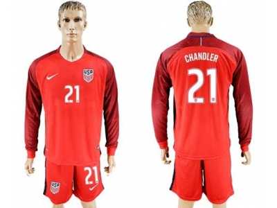 USA #21 Chandler Away Long Sleeves Soccer Country Jersey