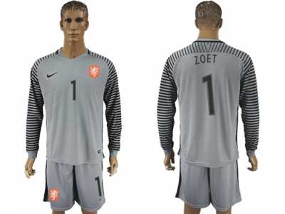 Holland #1 Zoet Grey Goalkeeper Long Sleeves Soccer Country Jersey