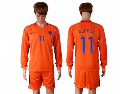 Holland #11 Robben Home Long Sleeves Soccer Country Jersey
