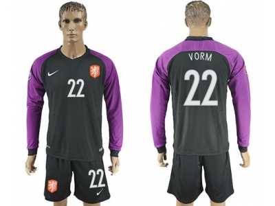 Holland #22 Vorm Black Goalkeeper Long Sleeves Soccer Country Jersey