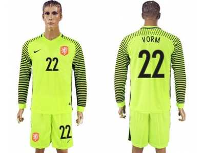 Holland #22 Vorm Green Long Sleeves Goalkeeper Soccer Country Jersey