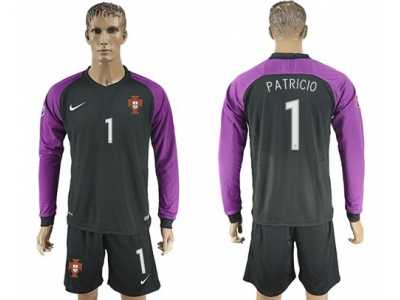 Portugal #1 Patricio Black Goalkeeper Long Sleeves Soccer Country Jersey