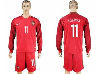 Portugal #11 Vierinha Home Long Sleeves Soccer Country Jersey