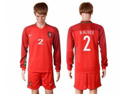 Portugal #2 B.Alves Home Long Sleeves Soccer Country Jersey