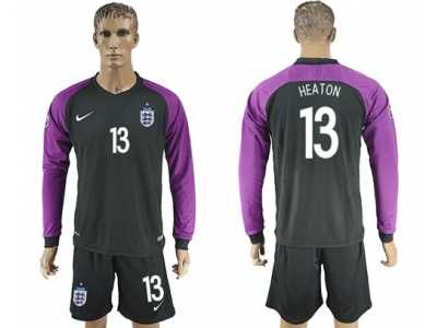 England #13 Heaton Black Long Sleeves Goalkeeper Soccer Country Jersey