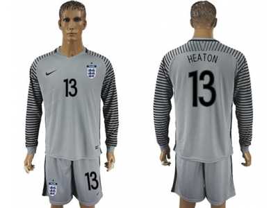 England #13 Heaton Grey Goalkeeper Long Sleeves Soccer Country Jersey
