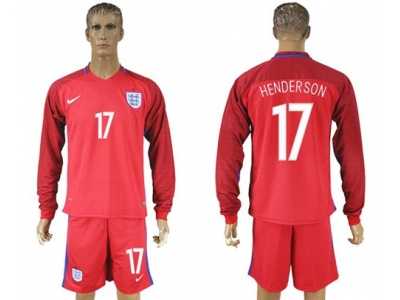 England #17 Henderson Away Long Sleeves Soccer Country Jersey