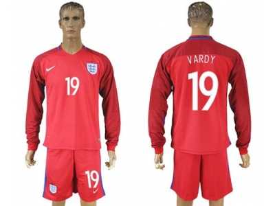 England #19 Vardy Away Long Sleeves Soccer Country Jersey