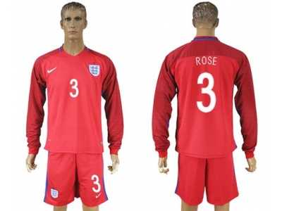 England #3 Rose Away Long Sleeves Soccer Country Jersey