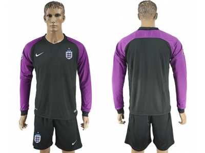 England Blank Black Long Sleeves Goalkeeper Soccer Country Jersey