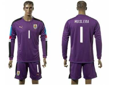 Uruguay #1 Muslera Purple Long Sleeves Soccer Country Jersey