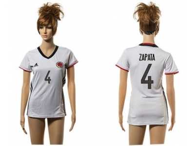 Women's Colombia #4 Zapata Away Soccer Country Jersey
