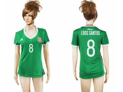 Women's Mexico #8 J.Dos Santos Home Soccer Country Jersey