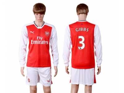 Arsenal #3 Gibbs Red Home Long Sleeves Soccer Club Jersey