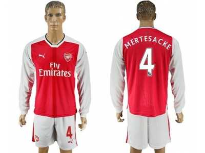 Arsenal #4 Mertesacke Red Home Long Sleeves Soccer Club Jersey
