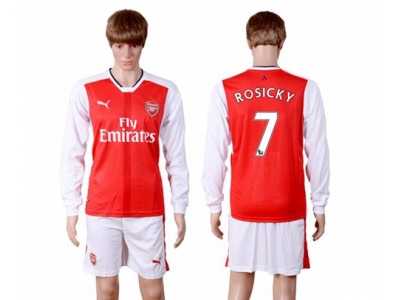 Arsenal #7 Rosicky Red Home Long Sleeves Soccer Club Jersey
