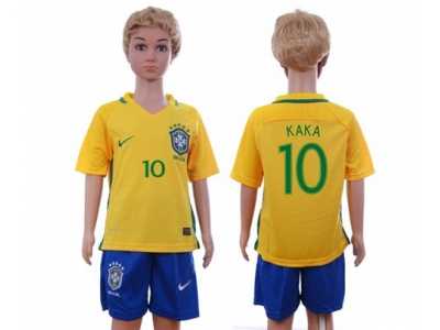 Brazil #10 Kaka Home Kid Soccer Country Jersey