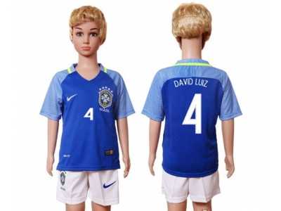 Brazil #4 David Luiz Away Kid Soccer Country Jersey