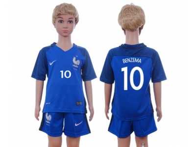 France #10 Benzema Home Kid Soccer Country Jersey