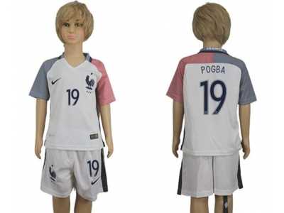 France #19 Pogba Away Kid Soccer Country Jersey