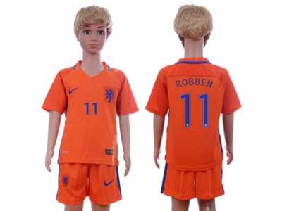 Holland #11 Robben Home Kid Soccer Country Jersey