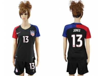 Women's USA #13 Jones Away Soccer Country Jerseys